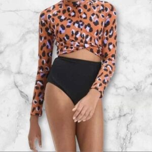 NWT Girls' Hand Drawn Cheetah Printed One Piece Swimsuit - SIZE:8 Long Sleeve